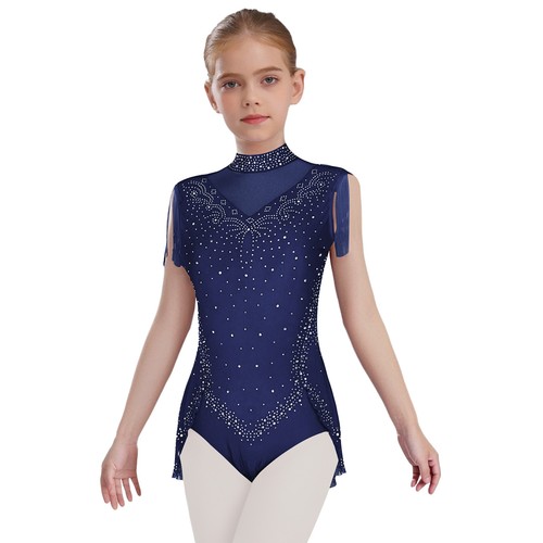 Kids Girls Dress Fancy Skirts Leotard Dancewear Sheer Bodysuit Modern Sparkling - Picture 66 of 80
