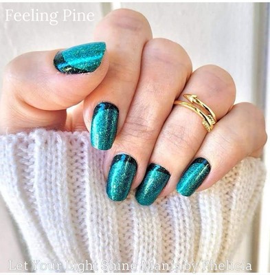 Color Street Nail Polish Strips Feeling Pine Green Sparkle Reverse French