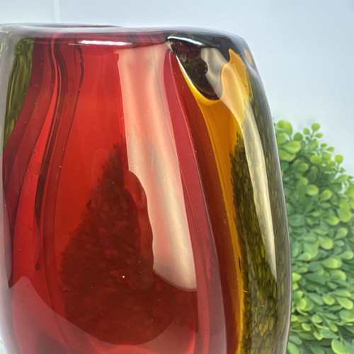 Vintage MCM Murano Art Glass Vase Sommerso Red Orange 9" - Picture 11 of 20