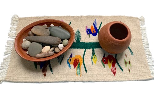 Small White Tree of Life Rug  Runner, Table Decor Hand Woven Wool Zapotec Rug - Picture 2 of 14