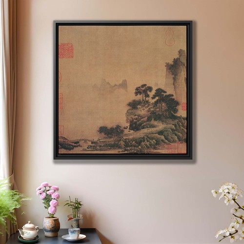 Chinese Ink Wash Painting Japanese Mountain Landscape Wall Art Framed Canvas Art - Picture 5 of 9