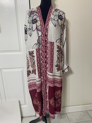 Free People Duster Kimono Robe Maxi Cover Up Oversized C'est Moi, Size S