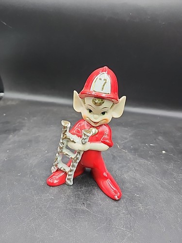 Wales Vintage Ceramic Red Fireman With Ladder CHRISTMAS Pixie ELF Figurine Japan