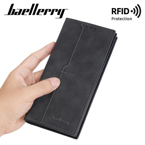 Schmale lange Herren-Geldbörse RFID mit Doppelfaltung aus Leder Kartengeld Handyhalter Scheckbuch - Bild 7 von 14