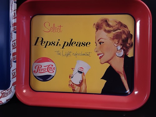 Lot Of 2 Pepsi Cola Metal Trays "Pinup Girl" & "Pepsi Please" - Picture 3 of 11
