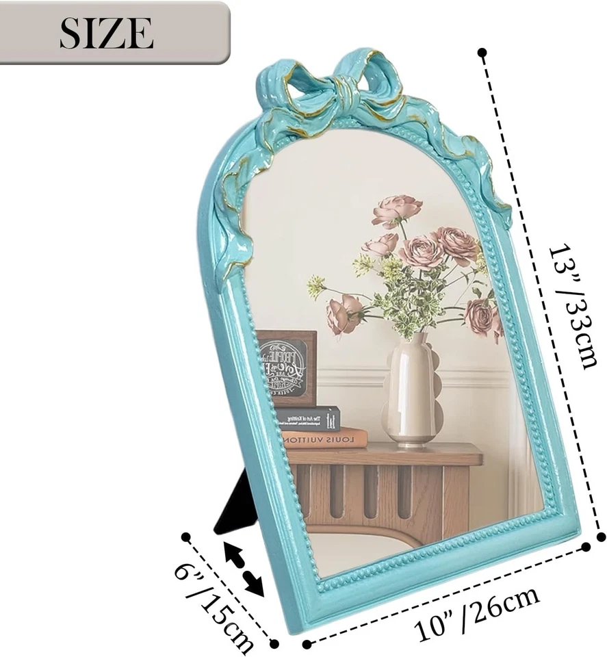 Espejo de tocador decorativo de resina con arco tallado vintage para maquillaje dormitorio y dormitorio Foto 3 de 4