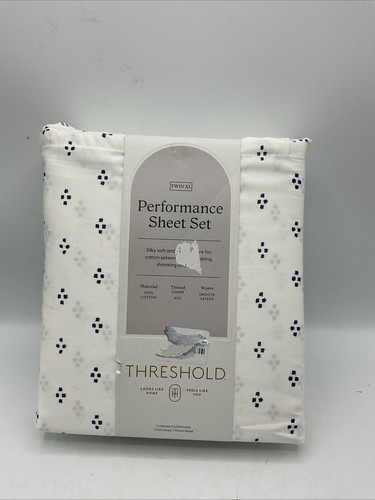 Threshold Twin XL Size Performance Sheet Set 3pc 100% Cotton Blue Global Dot - Picture 3 of 5