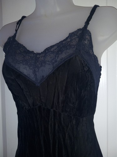 Vintage 40s Black Cold Rayon Bias Cut Lace Trim Full Slip Dress Lingerie S - Picture 6 of 9