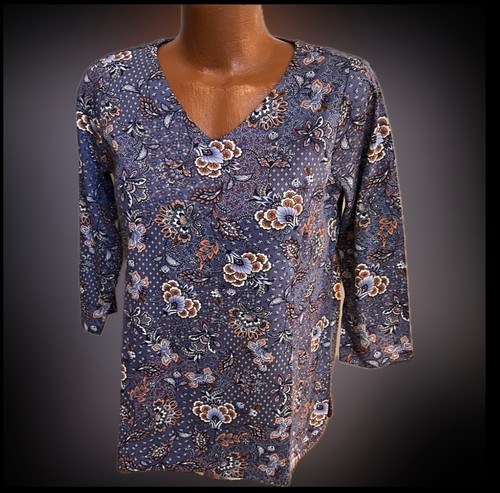 J. Jill T-Shirt farbiger Druck Pima 3/4 Ärmel V-Ausschnitt neu ohne Etikett periwinkle L 💕