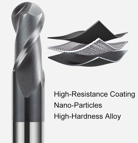 Molino de extremo de nariz de bola de 2 flautas 70° 0,5-8 mm - Carburo para fresado 3D de acero inoxidable - Imagen 3 de 36