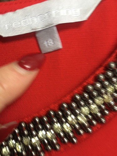 RED HERRING DRESS Shift Rich Red Beaded collar midi short Sleeveless chiffon - Picture 12 of 12