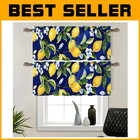 Light-Filtering 54" x 18" Blue Floral Yellow Lemon Kitchen Window Valances