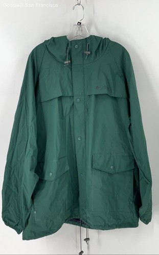 Columbia Green Long Sleeve Pockets Hooded Full Zip Rain Mens Jacket Size XL