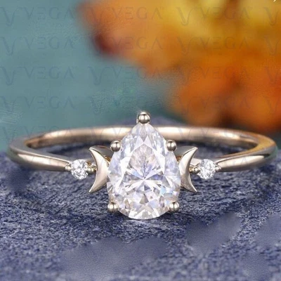 3.10Crt Pear Shape Lab Diamond Anniversary Ring Handmade 14k Yellow Gold Plated - image 1 of 4