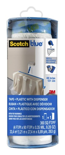 Pre Plastic Painters Tape with Bladed Dispenser, 48 in x 30yd, Tape & Masking...