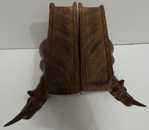 Rhino Bookends Solid Wood Hand Carved Safari Rhinoceros Decor Vintage 5x4 - Picture 9 of 16