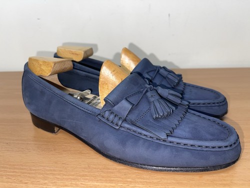 Salvatore Ferragamo Herren Blau Wildleder Kiltie Quaste Halbschuhe Gr. 9D Hergestellt in Italien