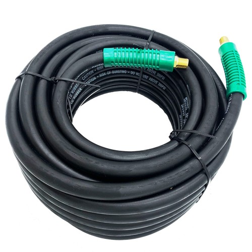 Premium Black Rubber Air Hose 3/8" x 50 ft 300 PSI Assembly with 1/4" Male Pi...