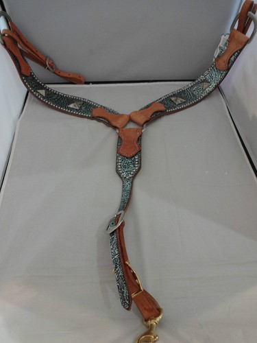 Roper Brustkragen Geschirr Leder Western Horse Tack San Saba grün silber neu - Bild 2 von 3