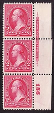 US 267 2c Washington Plate #156 RH Strip of 3 F-VF OG NH SCV $57.50
