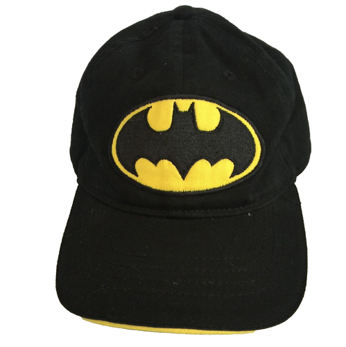 DC BATMAN LOGO CAP HAT BOYS M ELASTIC STRETCH FIT EMBROIDERED COTTON BLACK
