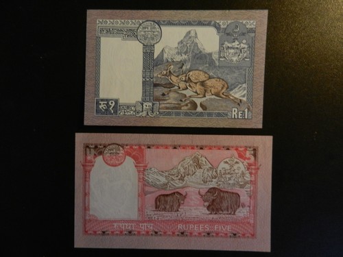 *NEPAL* UNCIRCULATED 1 and 5 RUPEE BANKNOTES - Picture 2 of 2