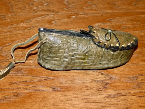 VINTAGE! Lot 3 verzierte Leder Mokassins Schuhe Geldbörse Kleingeld Mexiko Japan - Bild 7 von 12