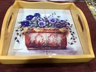 Annie LaPoint Maplewood ServingTray W/Tile Inlay Potted Flowers (Violets)