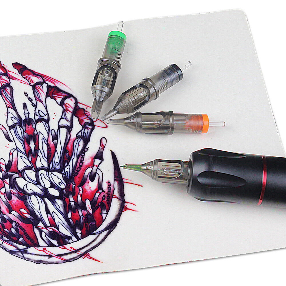 Beginner Tattoo Pen Kit Rotary Tattoo Gun Cartridge Needle Practice Skin 12 Inks