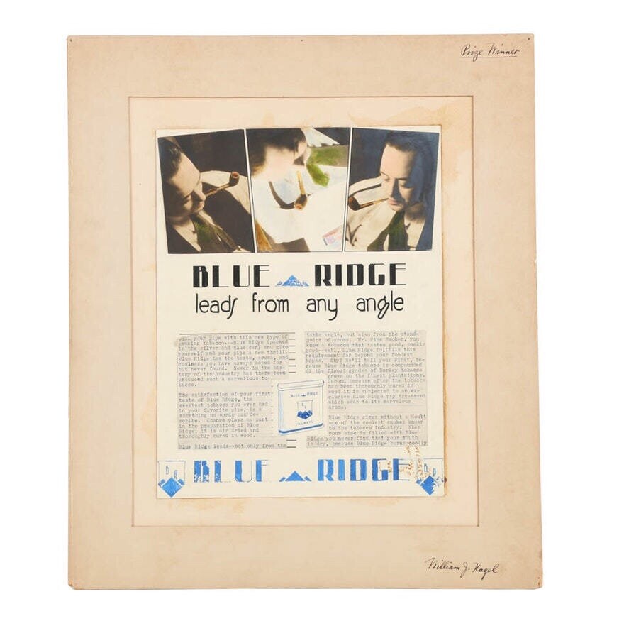 blue ridge tobacco Vintage Signed Advertising Proof for Blue Ridge Tobacco (Circa.  1930's-1940's)