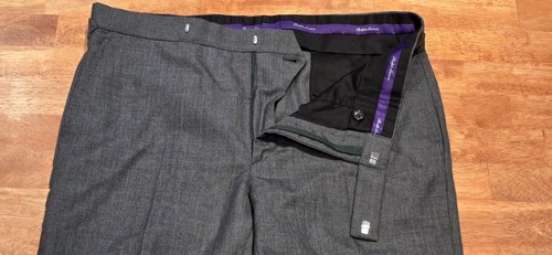 Pantalones de vestir Ralph Lauren etiqueta púrpura frente plano pestañas laterales lana para hombre W36/L27 - Imagen 4 de 15