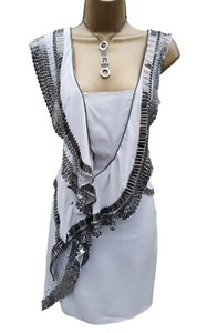 10 UK Karen Millen Black Silk Beaded Art Deco Downton Flapper Party Dress