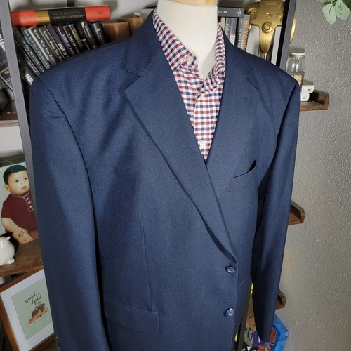 Stafford Essentials Men's Sport Coat Blazer Two Button Navy Blue Poly Blend 52R - Picture 7 of 14