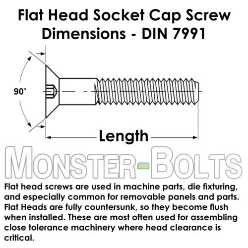 M4 Flat Head Socket Cap Screws, 12.9 Steel w/ Black Oxide DIN 7991, 0.70 Coarse - Picture 2 of 18