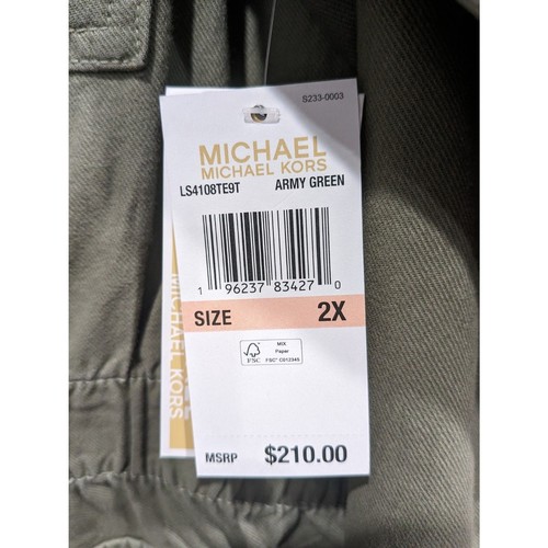 New! Michael Kors Army Green Denim Gold Button Front Longline Jacket, 3X - Picture 11 of 11