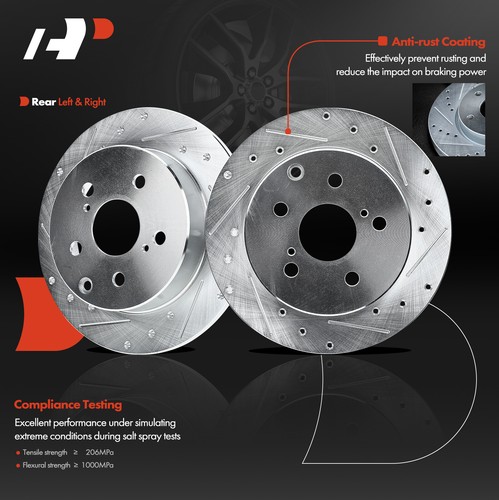 Drilled Disc Brake Rotors Rear for Lexus HS250h 2010-2012 Toyota RAV4 2006-2018 - Picture 2 of 8
