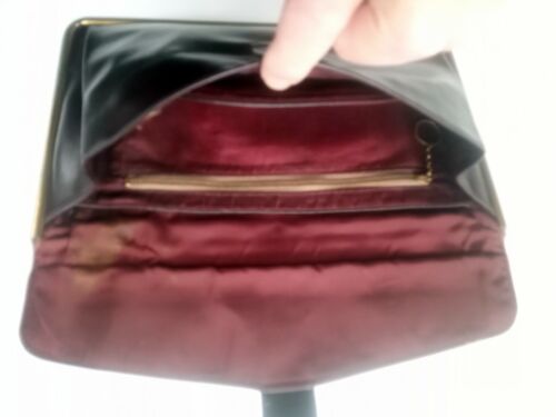 Leather Calfskin Envelope Clutch Purse Bag in Brass Frame - Picture 3 of 12