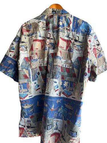 Vintage Kahala Blue and Red Graphic Print Hawaiian Cotton Camp Shirt Size XL - Picture 5 of 6
