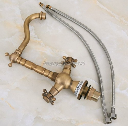 Antique Brass Swivel Spout Bathroom Kitchen / Bar Sink Mixer Tap Faucet ynf602 - Picture 6 of 6