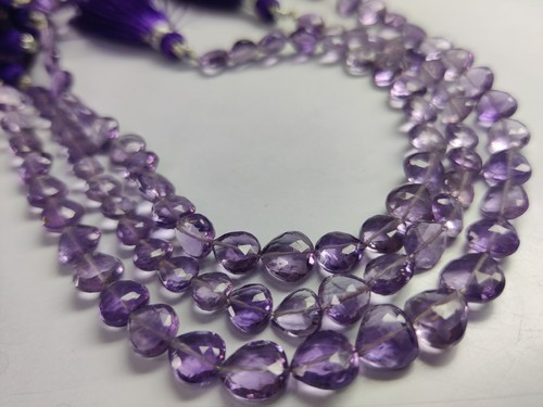 AAA Amethyst Heart Faceted Briolette Beads 7–9mm Gemstone | 6" Strand - Picture 1 of 6