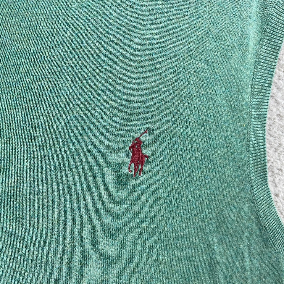 Polo Ralph Lauren Pima Algodón Suéter Chaleco Para Hombres XL Cuello en V Logo Tejido Pullover Foto 4 de 4