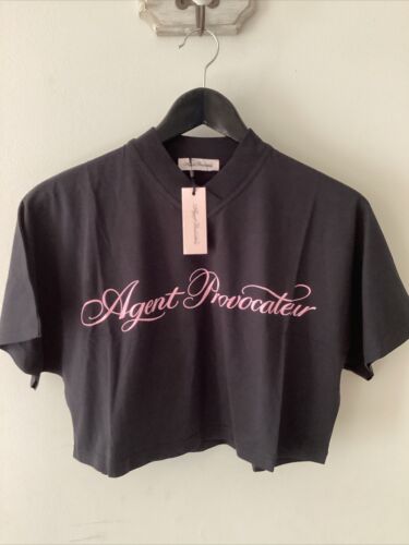 Nueva con etiquetas Preciosa Damas Agente Provocador Negra y Rosa Rayley Recortada Camiseta, Seco - Imagen 3 de 3