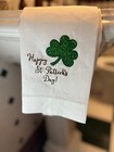 Saint Patrick's Day Shamrock Embroidered on Hemstitched Linen Hand Towel