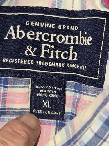 Abercrombie And Fitch XL pink and blue plaid long sleeve muscle fit Buttonup - Picture 12 of 17