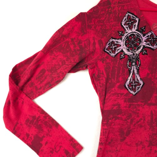 Camisa Top Affliction Roja De Colección Burnout Ala Esqueleto Con Cordones Envejecida XL - Imagen 8 de 18