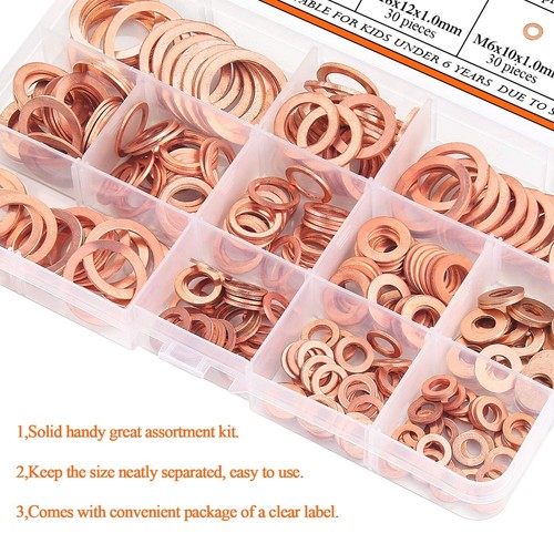 Complete 300-Piece Copper Washer Set - 12 Sizes for DIY and Professional Tasks - Picture 8 of 9