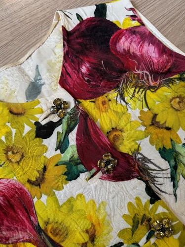 DOLCE & GABBANA Sleeveless Floral Onion Print Yellow Dress IT38 - Picture 4 of 7