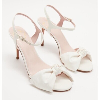 TED BAKER Bribria Ivory Bow Stiletto Open Toe Heels Size 39 NEW