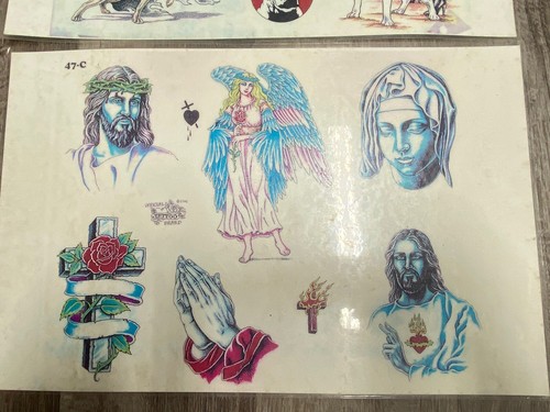 3 Vintage Official Tattoo Brand Flash Sheets Wizard Pit Bulls Jesus Clip Art - Picture 4 of 4