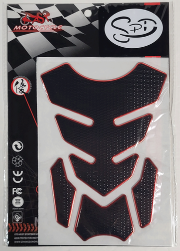 RED CHROME & BLACK MOTORCYCLE TANK PAD PROTECTOR GAS TANK - Foto 2 di 3